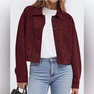 PRETTYGARDEN Women's Faux Suede Cropped Jacket Casual Lightweight Size L NWT